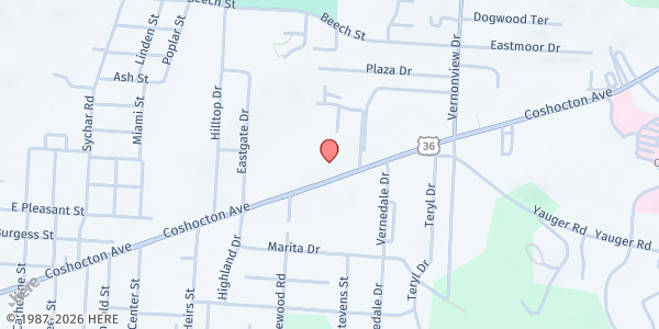 Map showing The Fathers Table Soup Kitchen at 807 Coshocton Avenue, Mount Vernon, OH