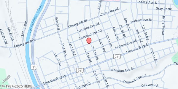 Map showing TOSM Inc/Meal - Navarre at 4363 Manchester Ave SW, Navarre, OH