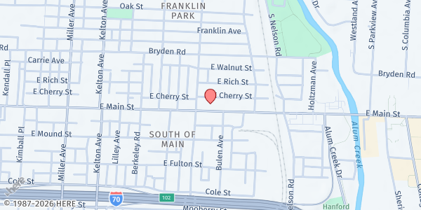 Map showing East Columbus Development Company at 1774 East Main Street, Near East Side, OH