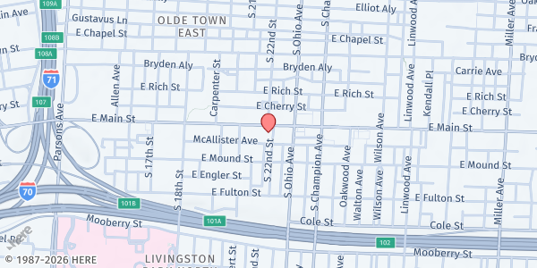 Map showing First English Lutheran Church at 1015 East Main Street, Near East Side, OH