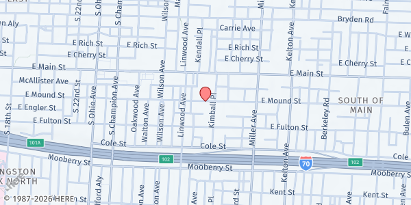 Map showing New Zion Baptist Church at 1107 East Mound Street, Near East Side, OH