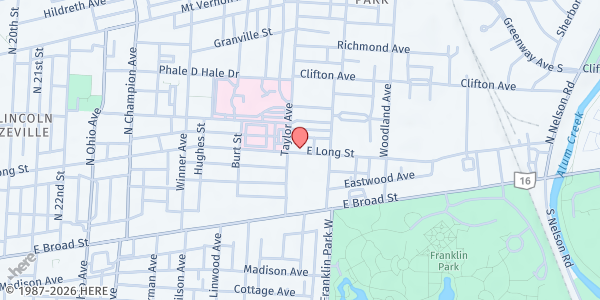 Map showing St. Philip Lutheran Church Pantry at 1506 East Long Street, Near East Side, OH