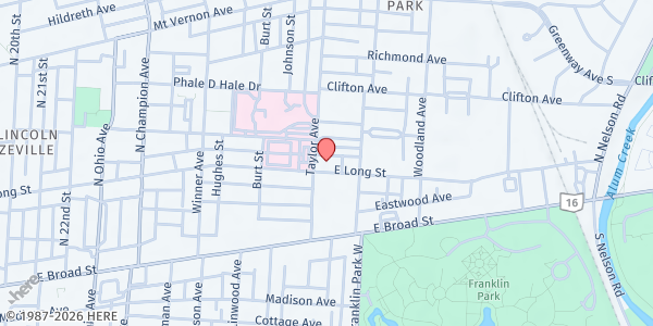 Map showing St. Philip Lutheran Church Pantry at 1506 East Long Street, Near East Side, OH