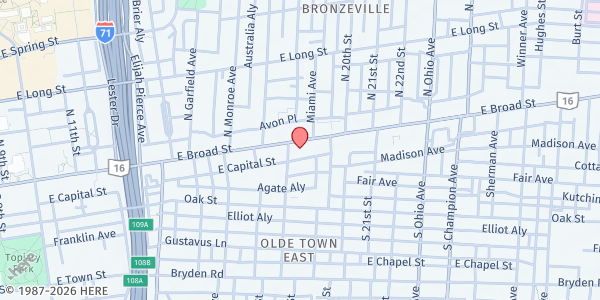 Map showing Women's Care Center - Columbus at 935 East Broad Street, Near East Side, OH