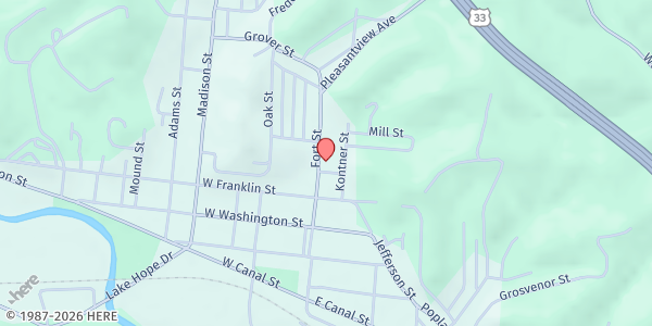 Map showing Greater Works Outreach Worship Center at 200 Fort Street, Nelsonville, OH
