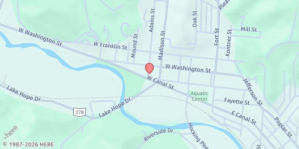 Map showing The First Baptist Church of Nelsonville at 15 Adams St., Nelsonville, OH