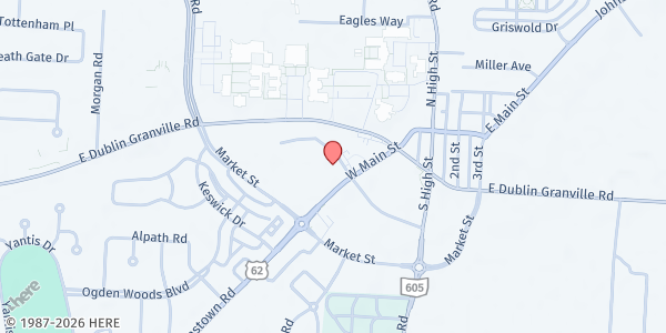 Map showing Healthy New Albany at 150 W Main St, New Albany, OH