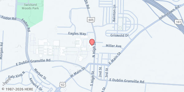 Map showing New Albany Food Pantry at 79 North High Street, New Albany, OH