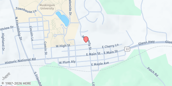 Map showing College Drive Presbyterian Mobile Market at 20 E HIGH ST, NEW CONCORD, OH