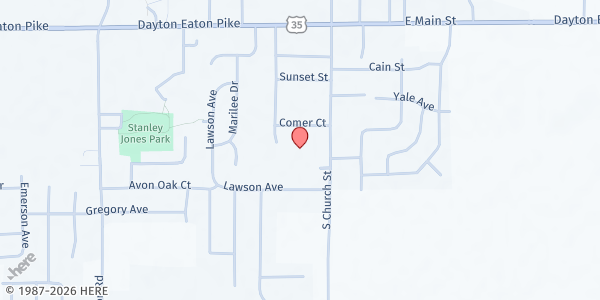 Map showing First Baptist Church of New Lebanon at 335 S. Church St, New Lebanon, OH