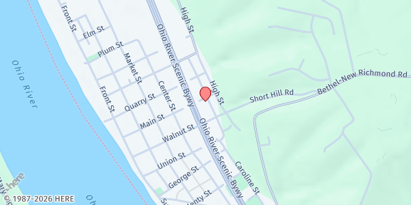 Map showing Connection Point Church at 215 Columbia St, New Richmond, OH