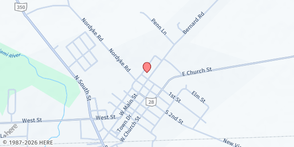 Map showing Living Waters Worship Center at 87 Bernard Road, New Vienna, OH