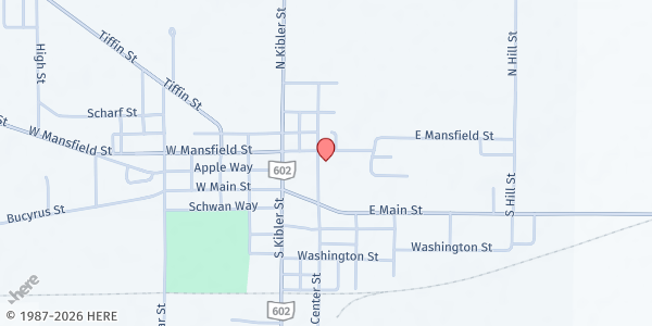 Map showing St. John Lutheran Church New Washington Food Pantry at 203 East Mansfield Street, New Washington, OH
