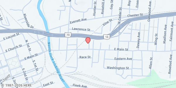 Map showing Salvation Army - Newark at 250 East Main St., Newark, OH