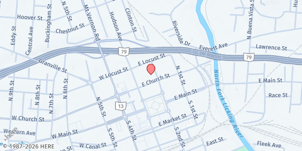 Map showing Second Presbyterian Church at 42 East Church St., Newark, OH