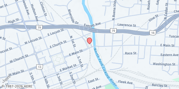 Map showing Seventh Day Adventist Food Pantry at 122 East Main Street, Newark, OH