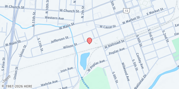 Map showing St. Vincent DePaul Society at 135 Wilson St., Newark, OH