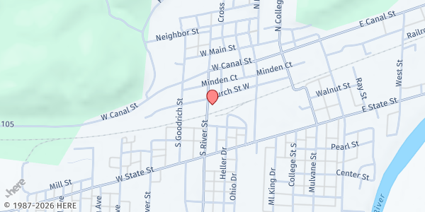 Map showing Journey's End Ministries at 205 S. River Street, Newcomerstown, OH