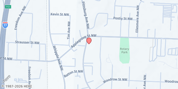 Map showing North Canton Cares at 1300 Pittsburg Ave NW, North Canton, OH