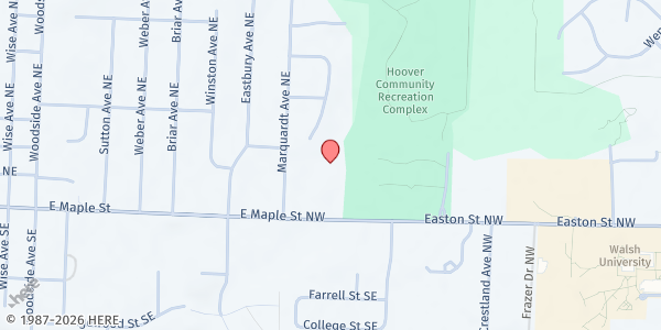 Map showing North Canton Church of Christ at 1301 E. Maple St., North Canton, OH