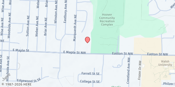 Map showing North Canton Church of Christ at 1301 E Maple St, North Canton, OH