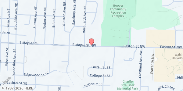 Map showing North Canton Church of Christ Pantry at 1301 E Maple St, North Canton, OH