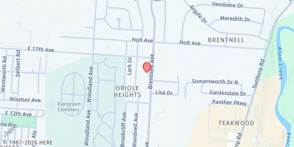 Map showing Temple of Faith Church of the Living God – RJ Hairston, Sr. Pantry at 1441 Brentnell Avenue, North Central, OH