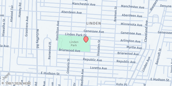 Map showing Linden Community Center at 1350 Briarwood Avenue, North Linden, OH
