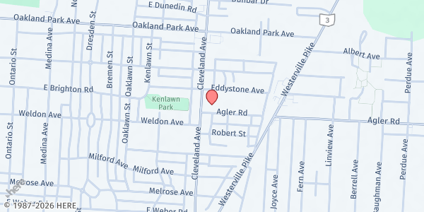 Map showing New Salem Baptist Church at 2956 Cleveland Avenue, North Linden, OH