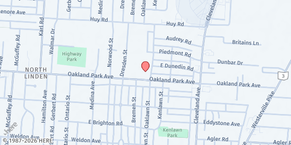 Map showing St James the Less Food Pantry at 1652 Oakland Park Avenue, North Linden, OH