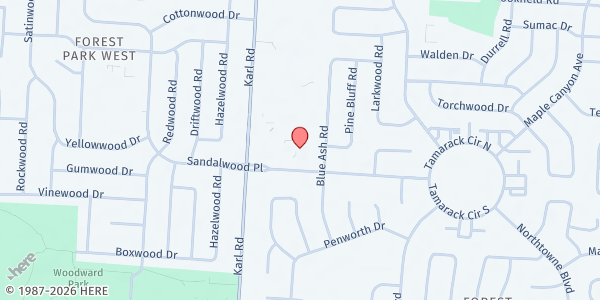 Map showing North YMCA at 1640 Sandalwood Place, Northland, OH