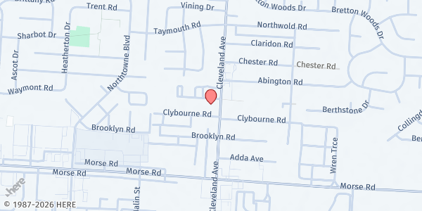 Map showing Northland Church of Christ at 4581 Cleveland Avenue, Northland, OH