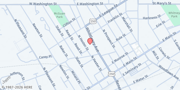 Map showing Norwalk Area Food Bank at 99 Whittlesey Ave., Norwalk, OH