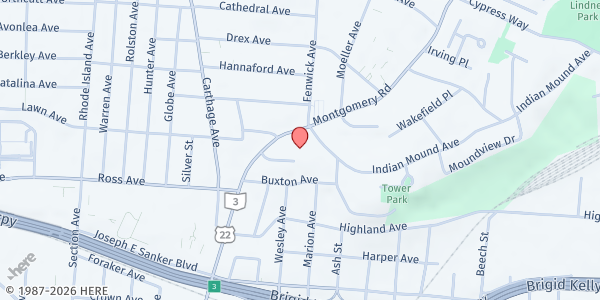 Map showing Woven Oak Food Pantry at 2301 Indian Mound Ave, Norwood, OH