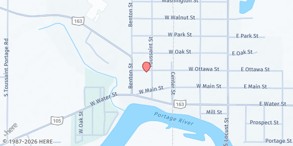 Map showing St. Paul's United - BCS Food Pantry at 165 N. Toussaint St., OAK HARBOR, OH