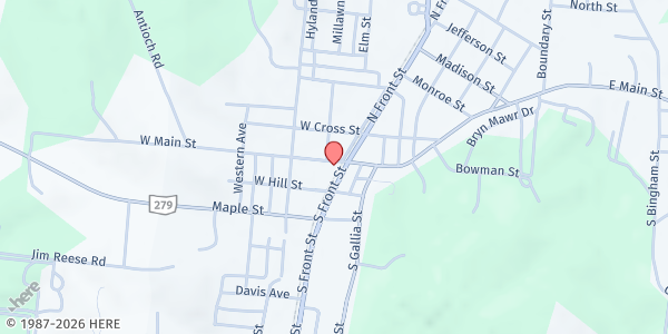 Map showing Oak Hill Food Pantry at 105 West Main Street, Oak Hill, OH