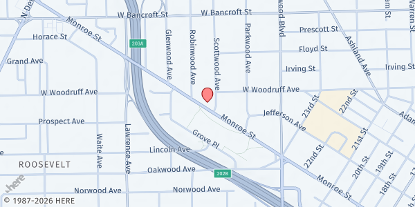 Map showing Braden United Methodist Church at 2520 Monroe Street, Old West End, OH