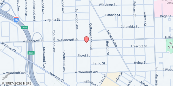 Map showing Lutheran Social Services Toledo Emergency Choice Food Pantry at 2149 Collingwood Boulevard, Old West End, OH