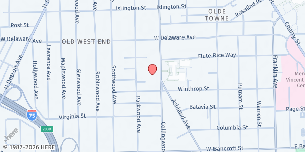 Map showing The Promise House Project Community Connections Pantry at 2413 Collingwood Boulevard, Old West End, OH