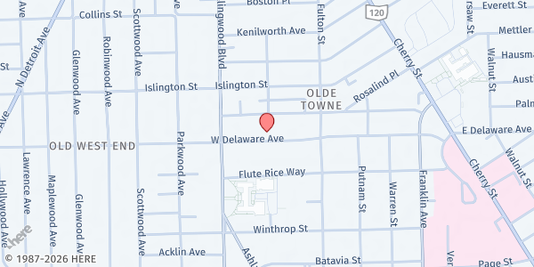 Map showing Grace Community Center at 406 West Delaware Avenue, Olde Towne, OH