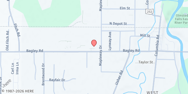 Map showing Christians In Action Olmsted Community Food Pantry at 26100 Bagley Road, Olmsted Falls, OH