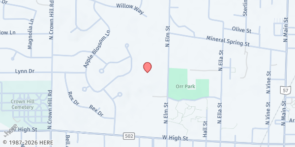 Map showing Orrville Loaves & Fishes at 925 N. Elm St., Orrville, OH