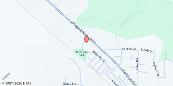 Map showing Talawanda Oxford Pantry & Social Services at 5445 College Corner Pike, Oxford, OH