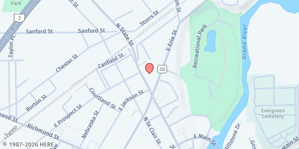 Map showing St. Mary's Painesville Food Pantry at 242 N State St, Painesville, OH