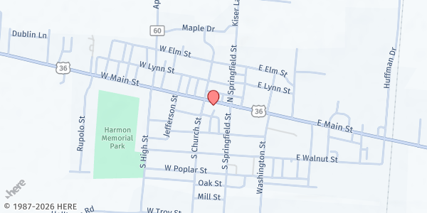 Map showing St. Paris Federation of Churches at 135 W Main St, Paris, OH