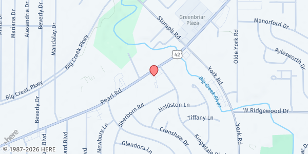 Map showing Ann George Food Pantry at 6369 Pearl Rd Rear, Parma Heights, OH