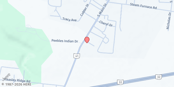 Map showing Peebles Baptist Church at 25730 State Rte 41, Peebles, OH