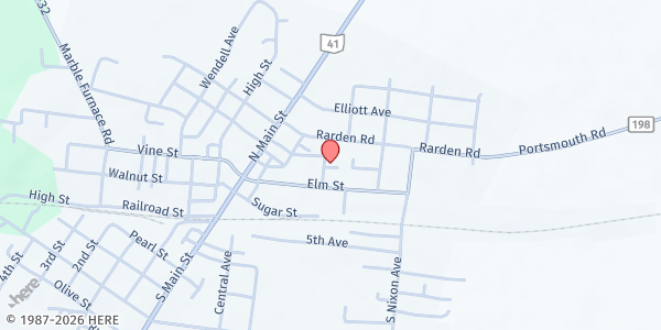 Map showing Praise and Worship Church at 100 Grove St, Peebles, OH