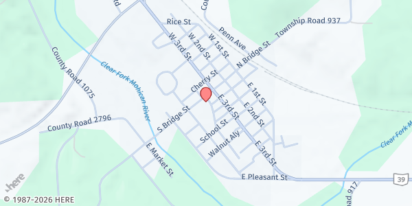 Map showing First Presbyterian Church at 111 S Bridge St, Perrysville, OH