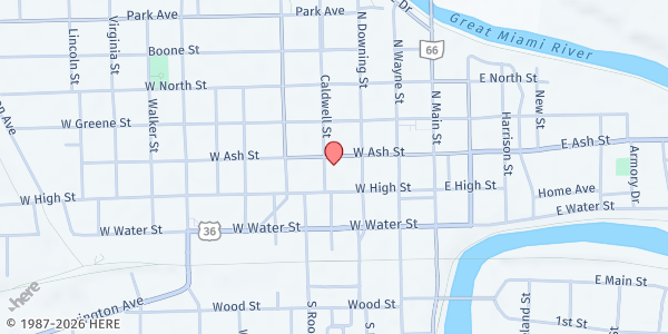Map showing Greene Street UMC at 325 West Ash Street, Piqua, OH